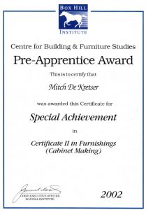 Pre-Apprentice Award Mitch De Krester